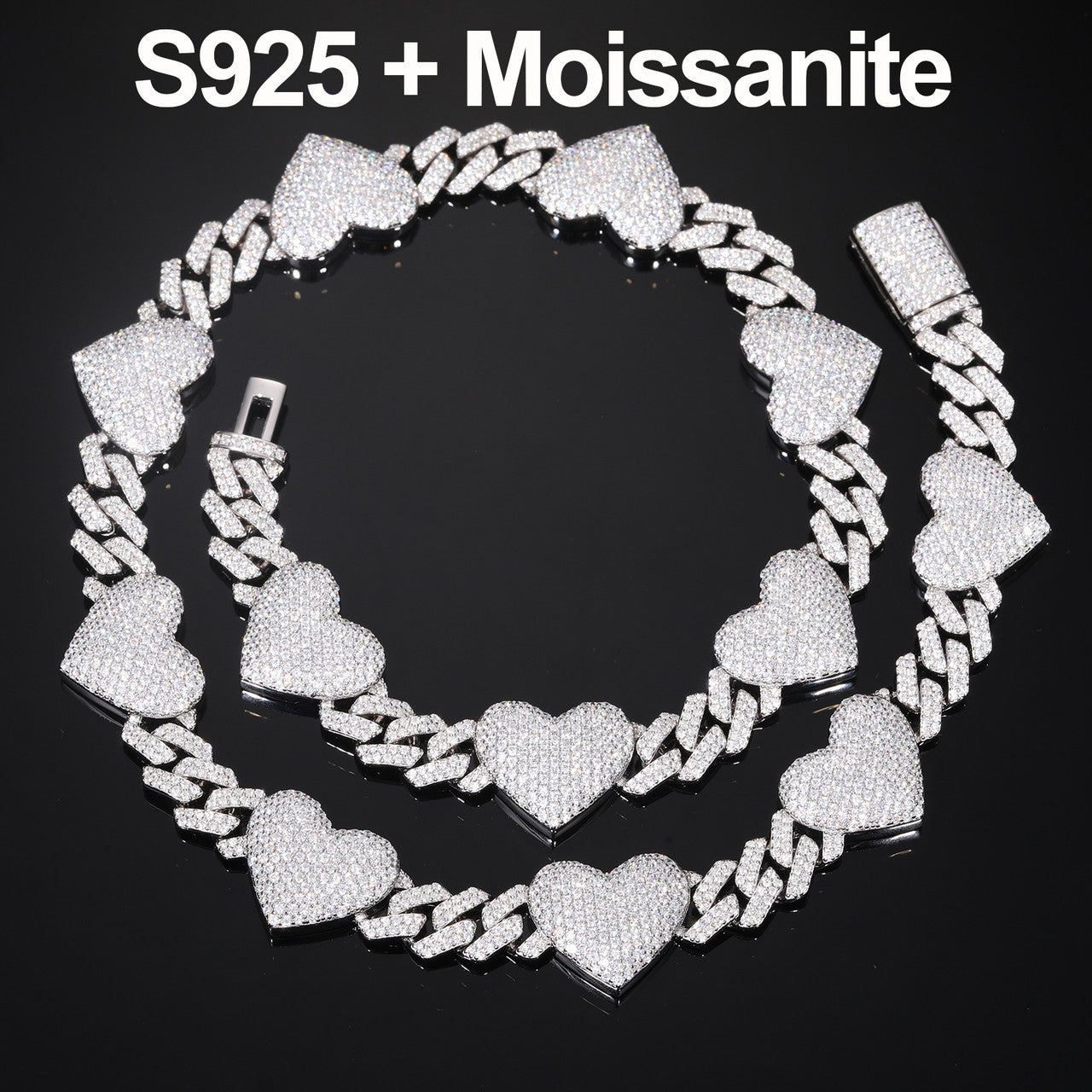 VVS Cuban Heart | Solid Silver Moissanite Diamond Cuban Link Heart Chain Necklace