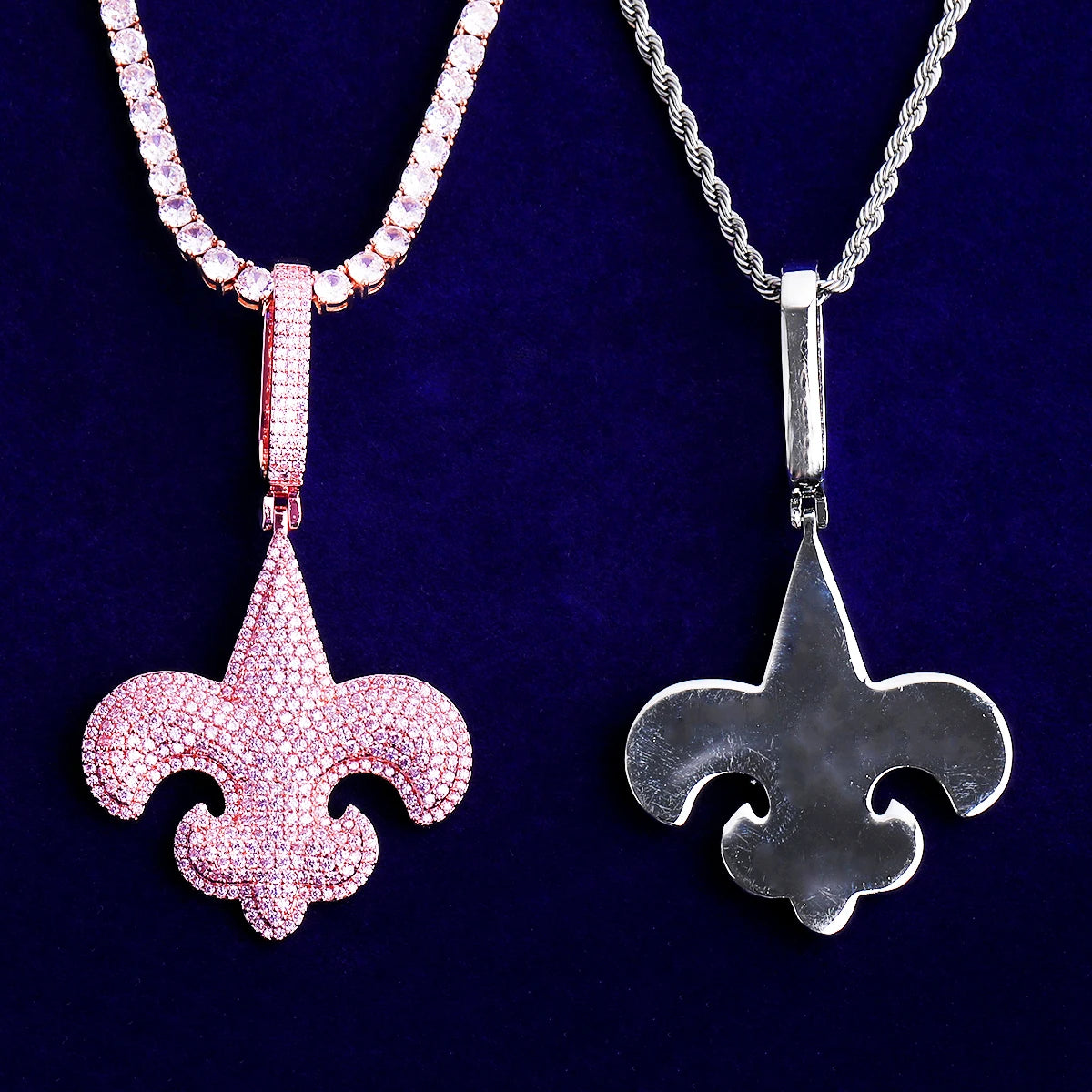 Fleur-de-lis | VVS Diamond CZ 5AA+ 24k 925 Silver Rose Gold Hip Hop Pendants