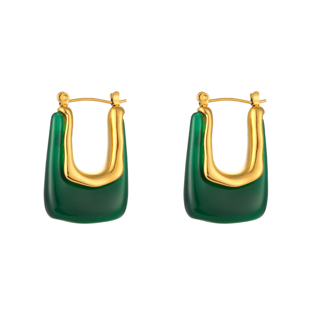 18k Gold Stainless Steel Tarnish Free Resin Crystal Hoop Earrings