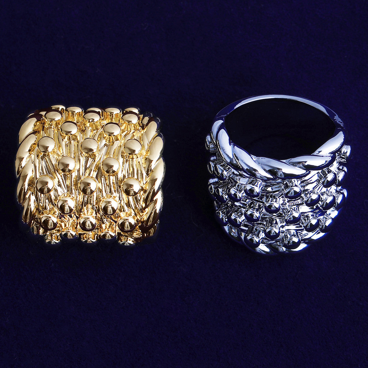 The Nugget | 24k 925 Silver Rose Gold Rope Weave Nugget Hip Hop Rings