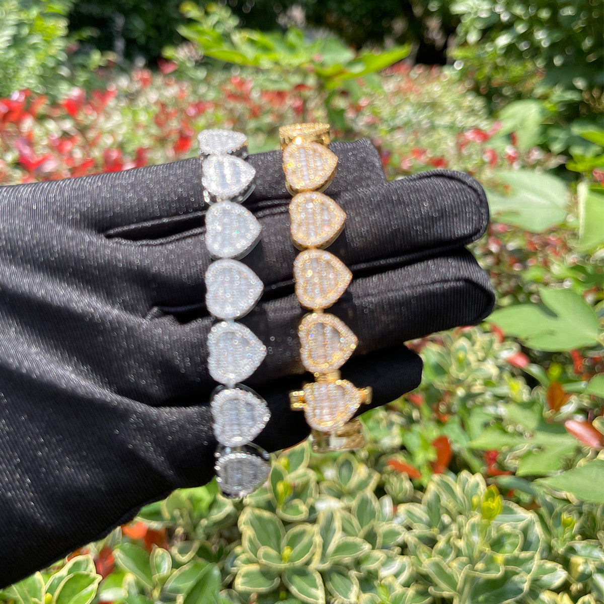 IceCold Heart | Ladies Crushed Ice Baguette 24k Silver Rose Gold Heart Tennis Bracelet