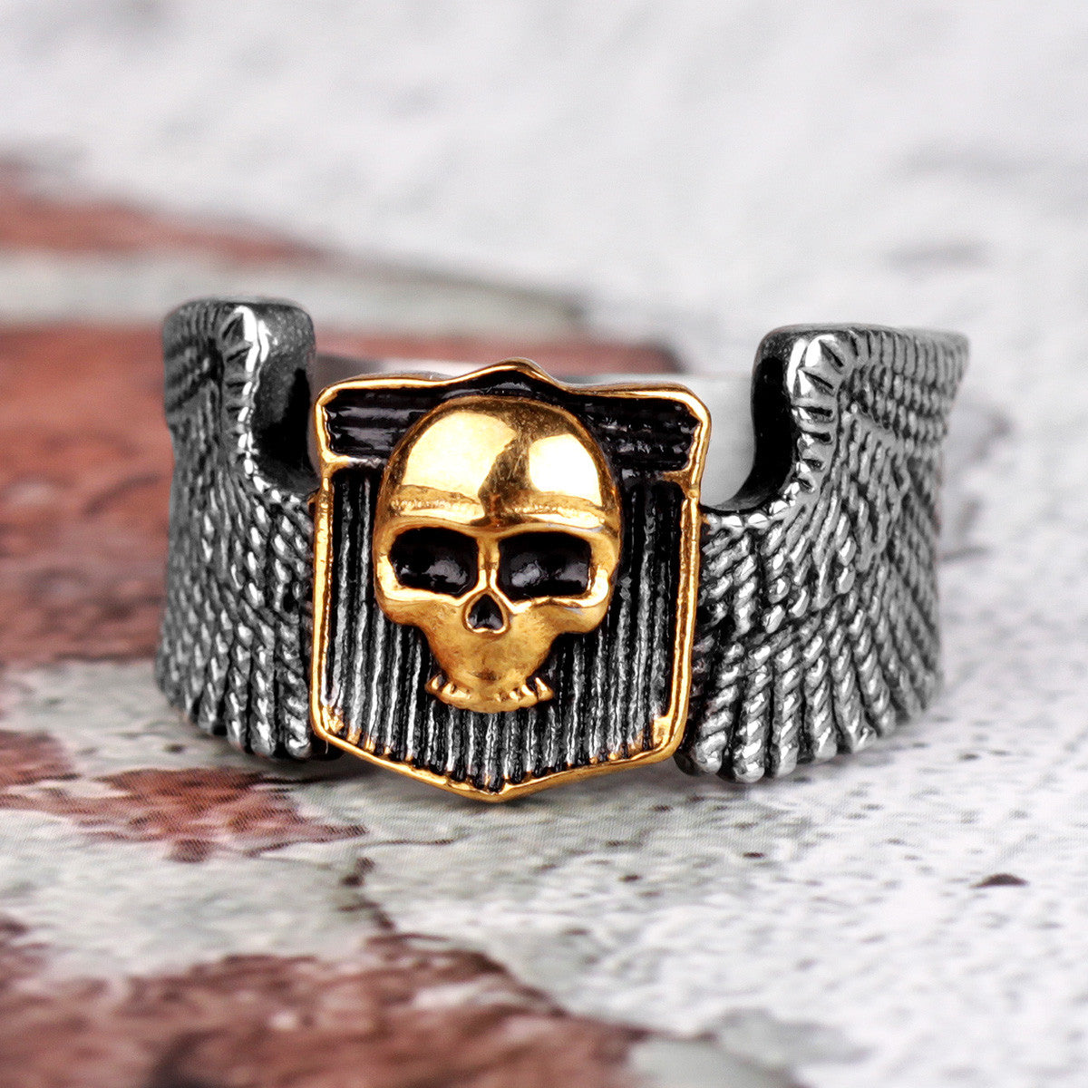 Freedom Wings | 316L Stainless Steel Men Biker Style Skull Wing Motorcycle Ring