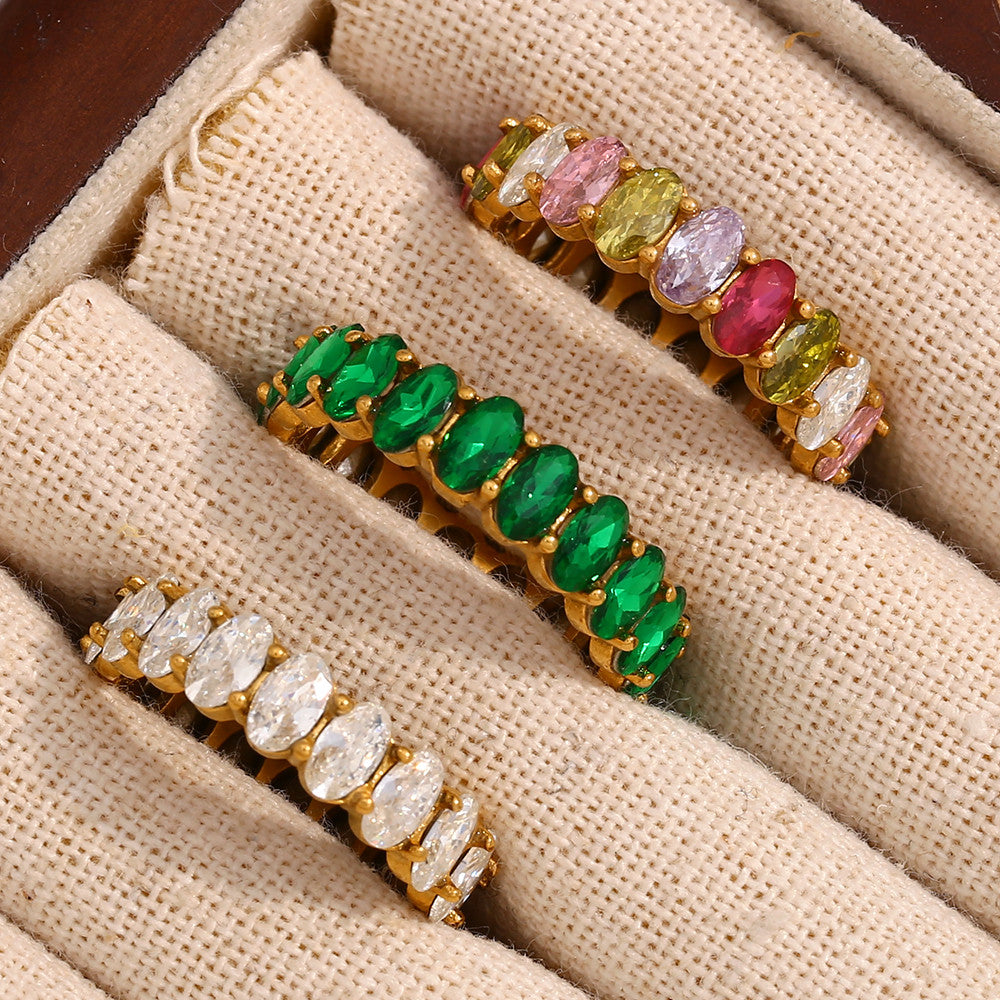 18k Gold Waterproof CZ Stainless Steel Wedding Party Oval Shape Zircon Rings