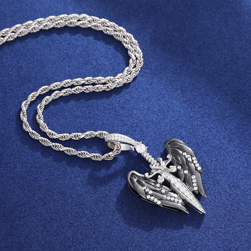 Angel Sword | Mens 925 Sterling Silver Moissanite Diamond Hip Hop Pendant Chain