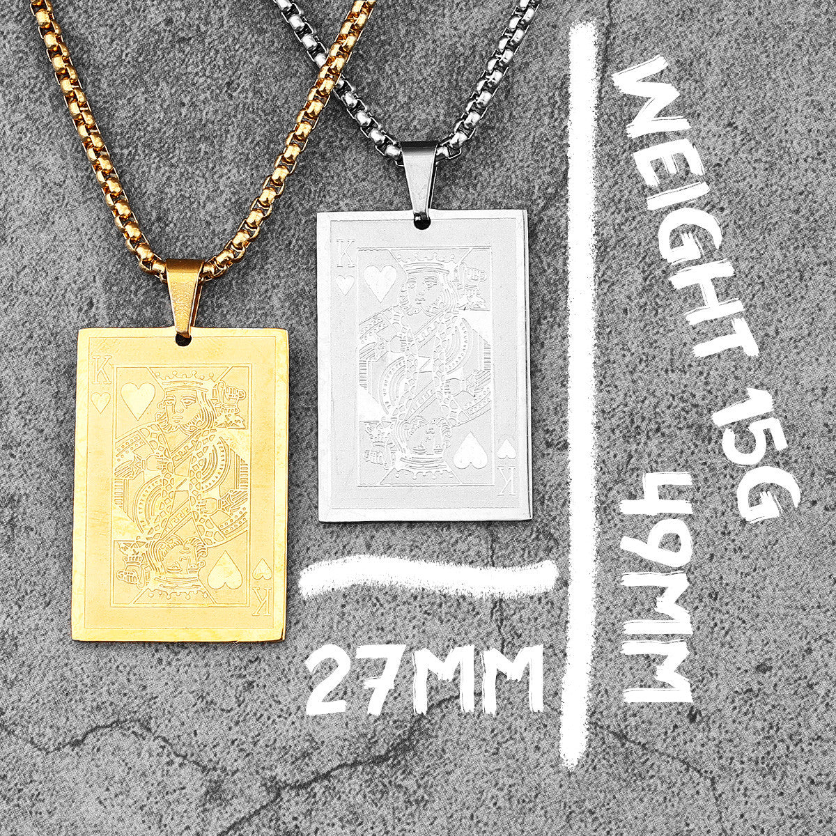 The Gambler ll | 18k Gold over No Fade Stainless Steel Poker King Spades Hearts Pendant