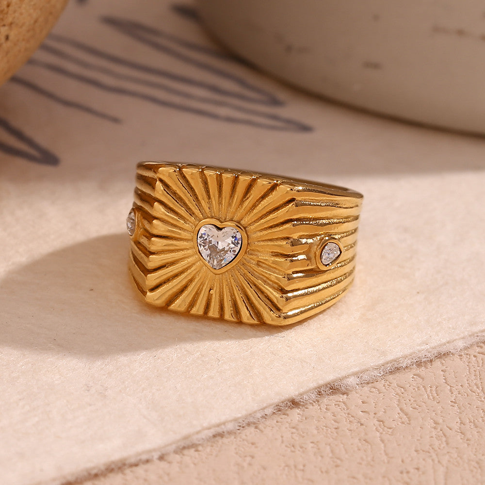 Ladies 18k Gold No Fading Stainless Steel Radiant Square Heart CZ Gem Rings