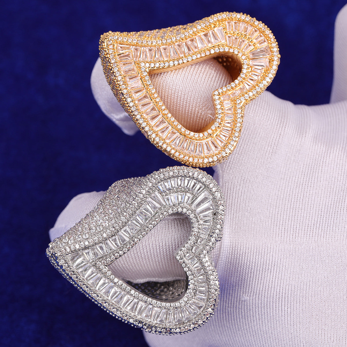 Love's Embrace | Gold Silver Rose Open Heart Of Love Iced Baguette Rings