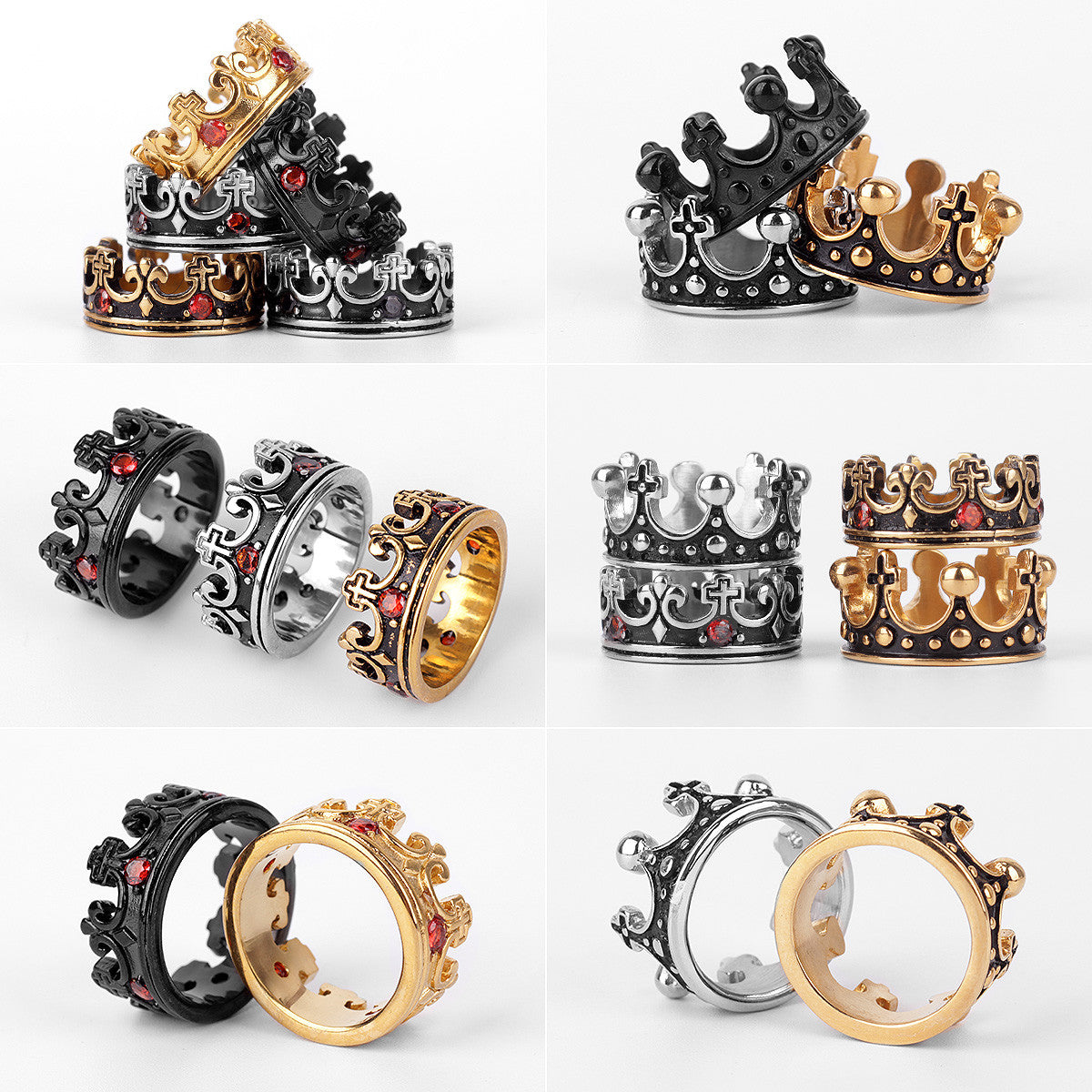 Royal Crown | 316L No Fade Stainless Steel Retro CZ Stone Fashion Street Wear Rings