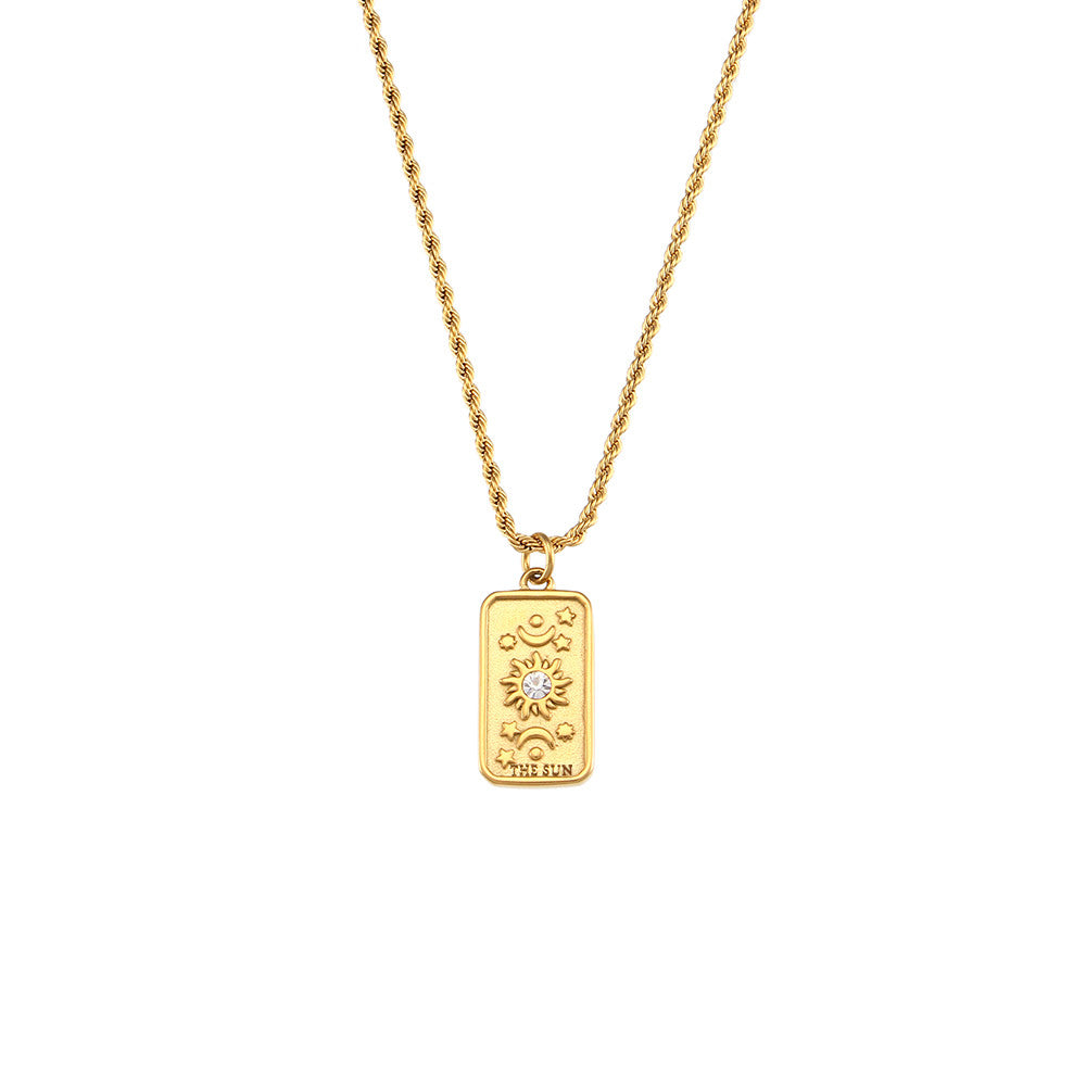 Ladies Solid Stainless Steel 18k Gold Tarnish Free Tarot Card Chain Necklace