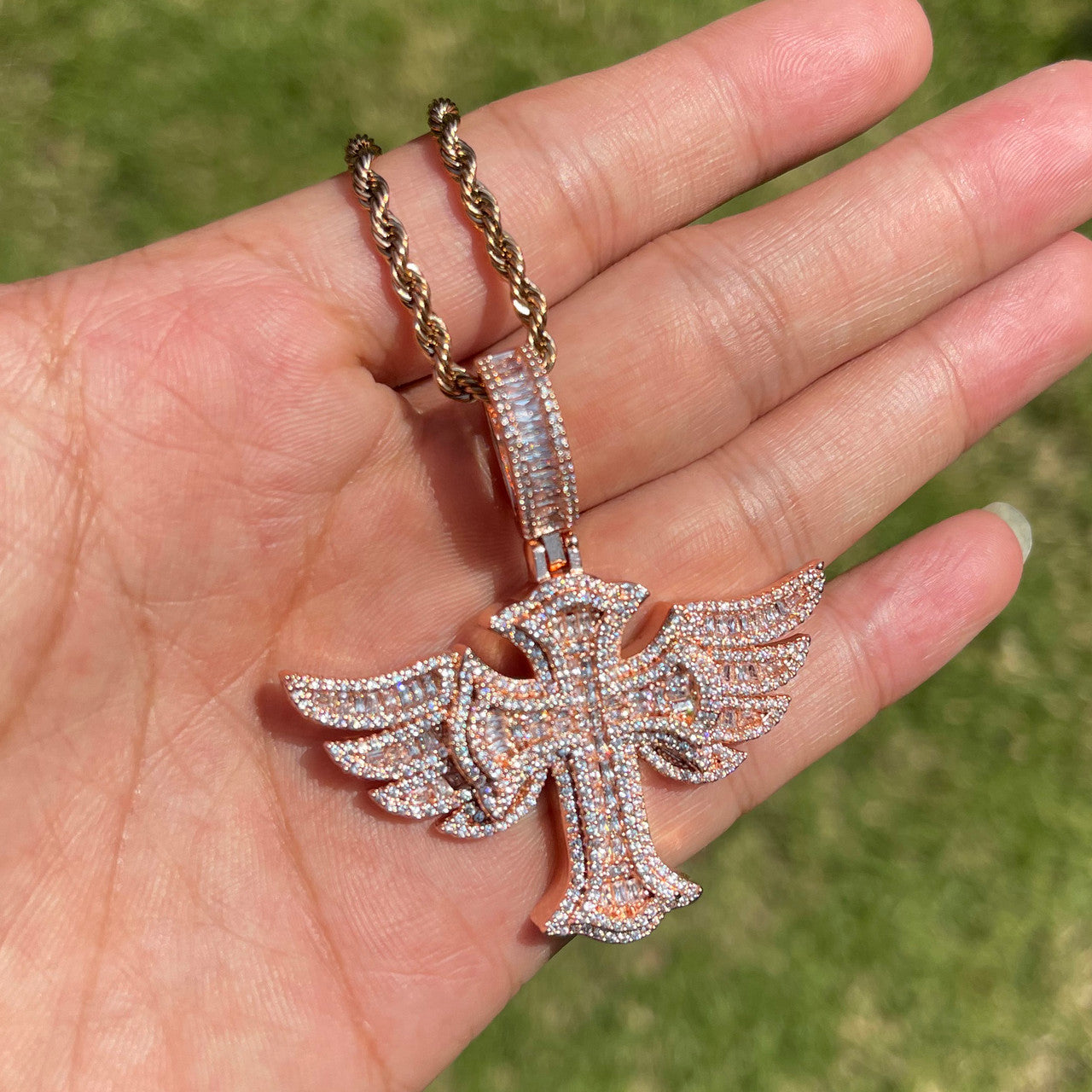 The Savior | VVS Diamond CZ Prong Set Winged Cross Iced Blinged Out Pendant