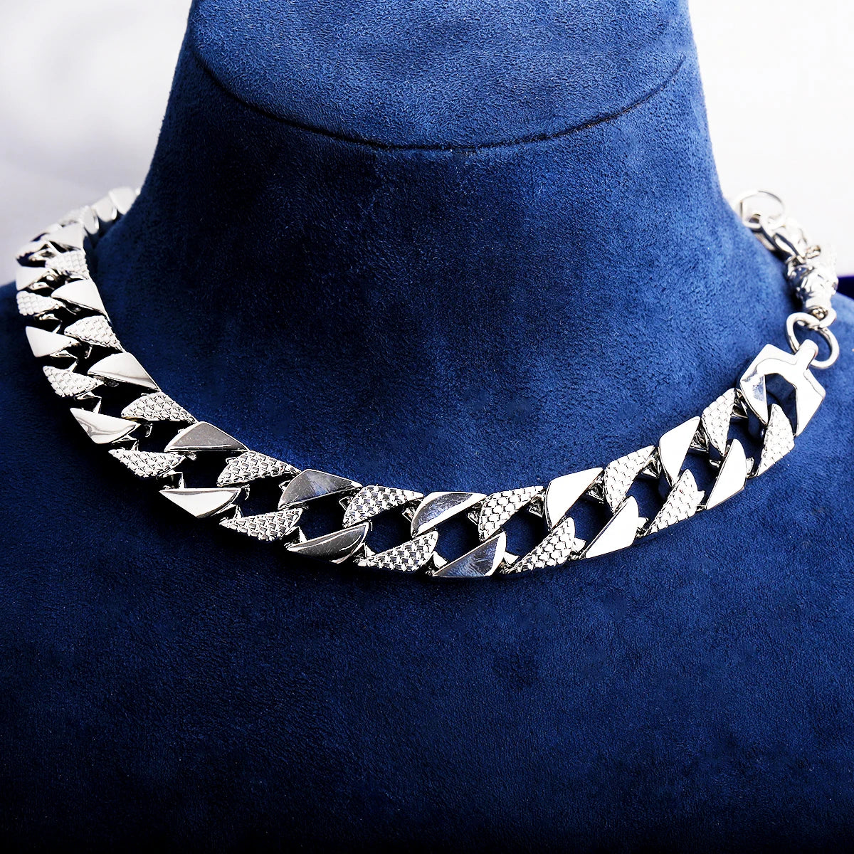 Patterned Cuban | 15mm Belcher Clasp Square Cut Designer Cuban Link Chain Necklace