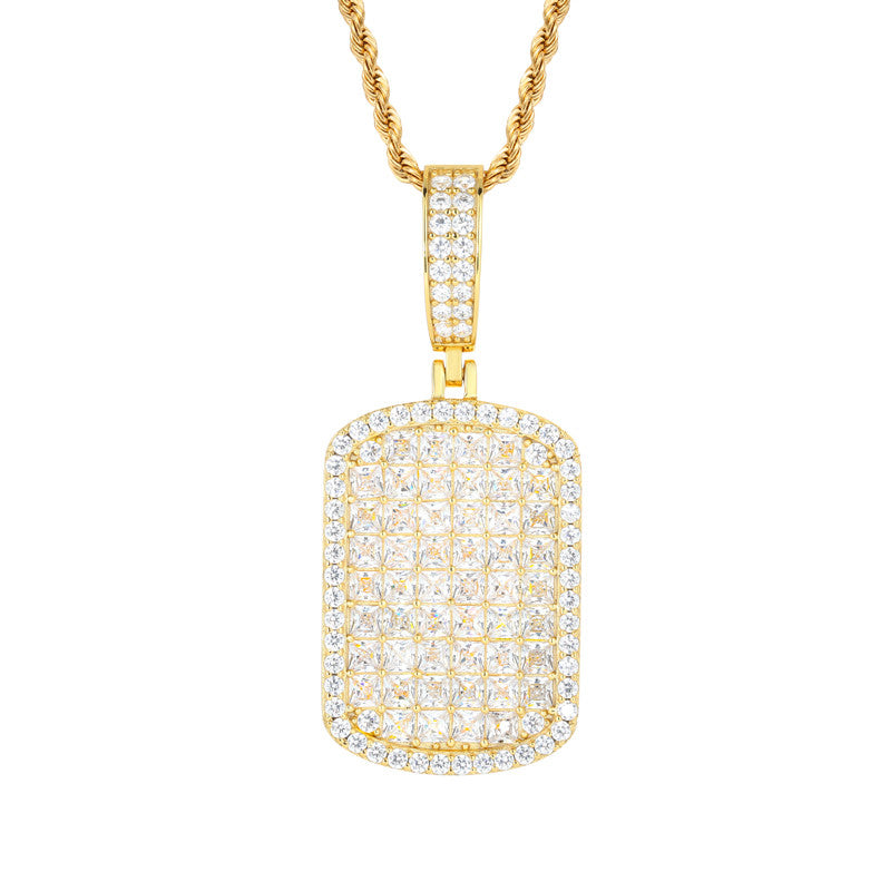 The Grid | Full Iced Blinged Out Princess Cut Solid Silver Moissanite Diamond Dog Tag Pendant
