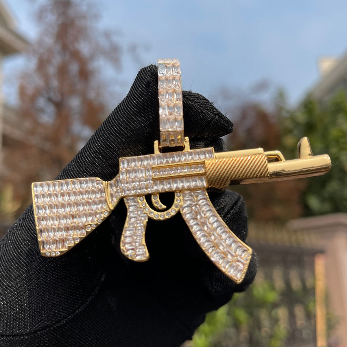Choppa | Mens Ice Baguette AK 47 Hip Hop 24k Gold Silver Pendant