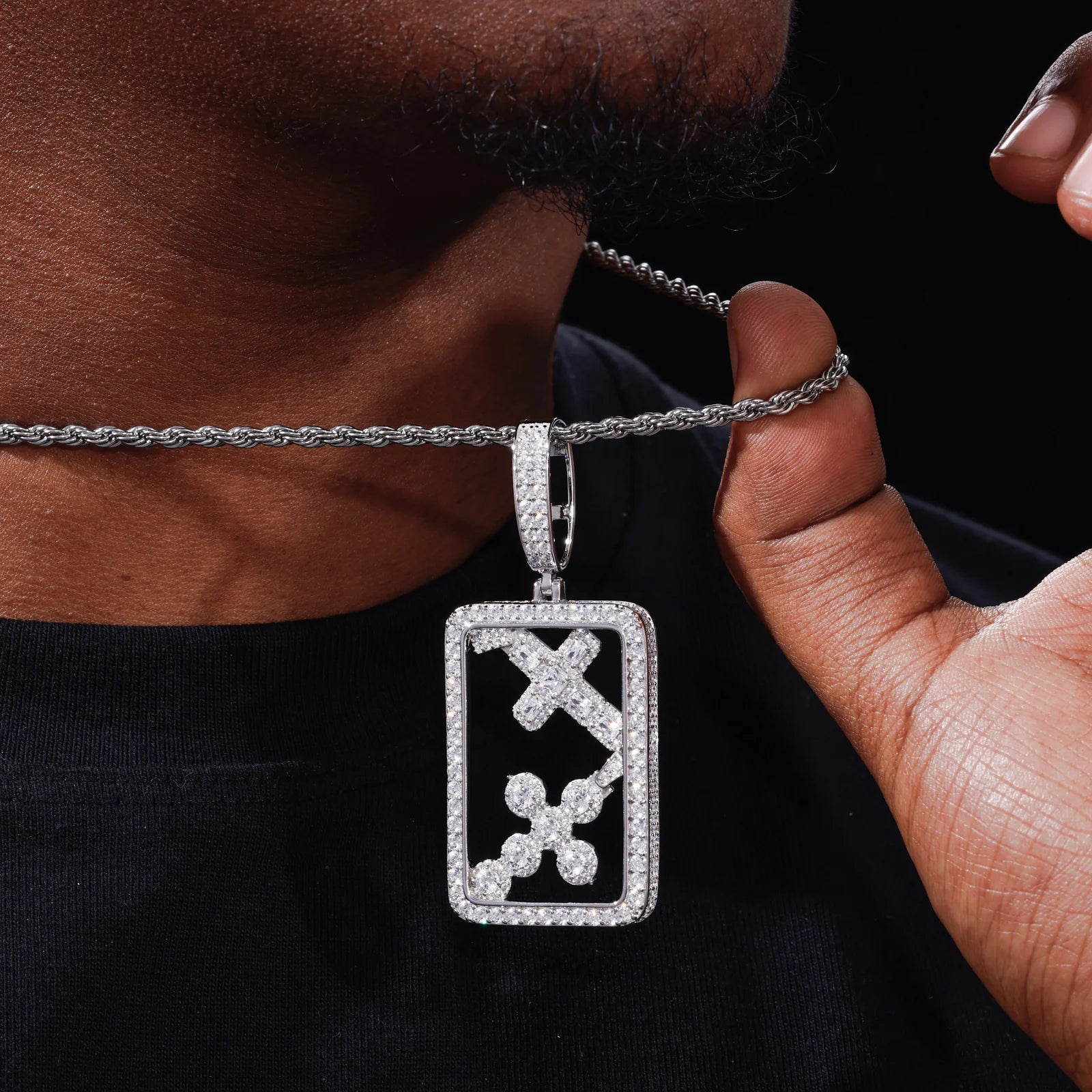Boxed Double Cross | 925 Sterling Silver Moissanite Iced Blinged Out Cross Pendant
