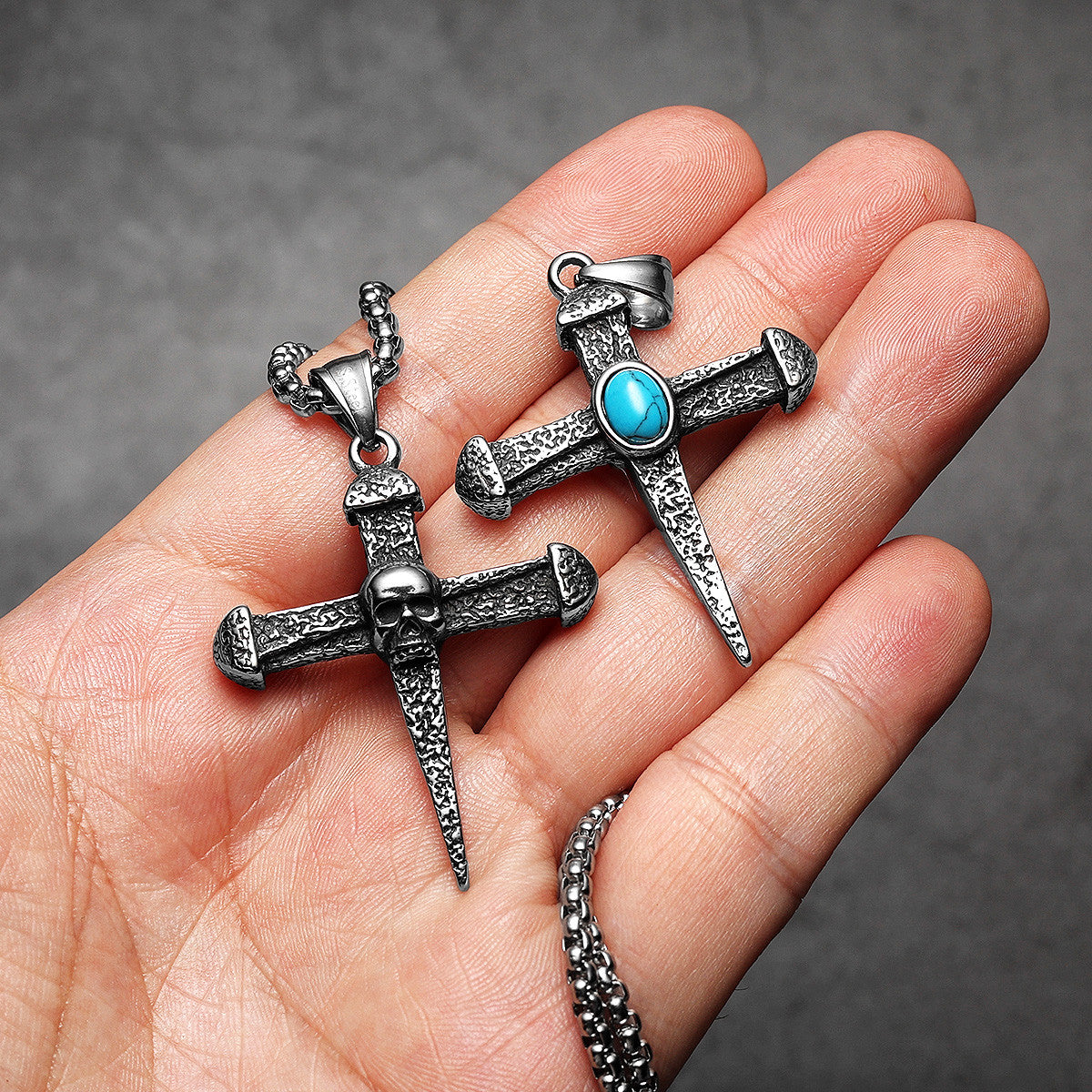 Turquoise Gem Skull | No Fade Stainless Steel Ancient Street Wear Cross Pendant