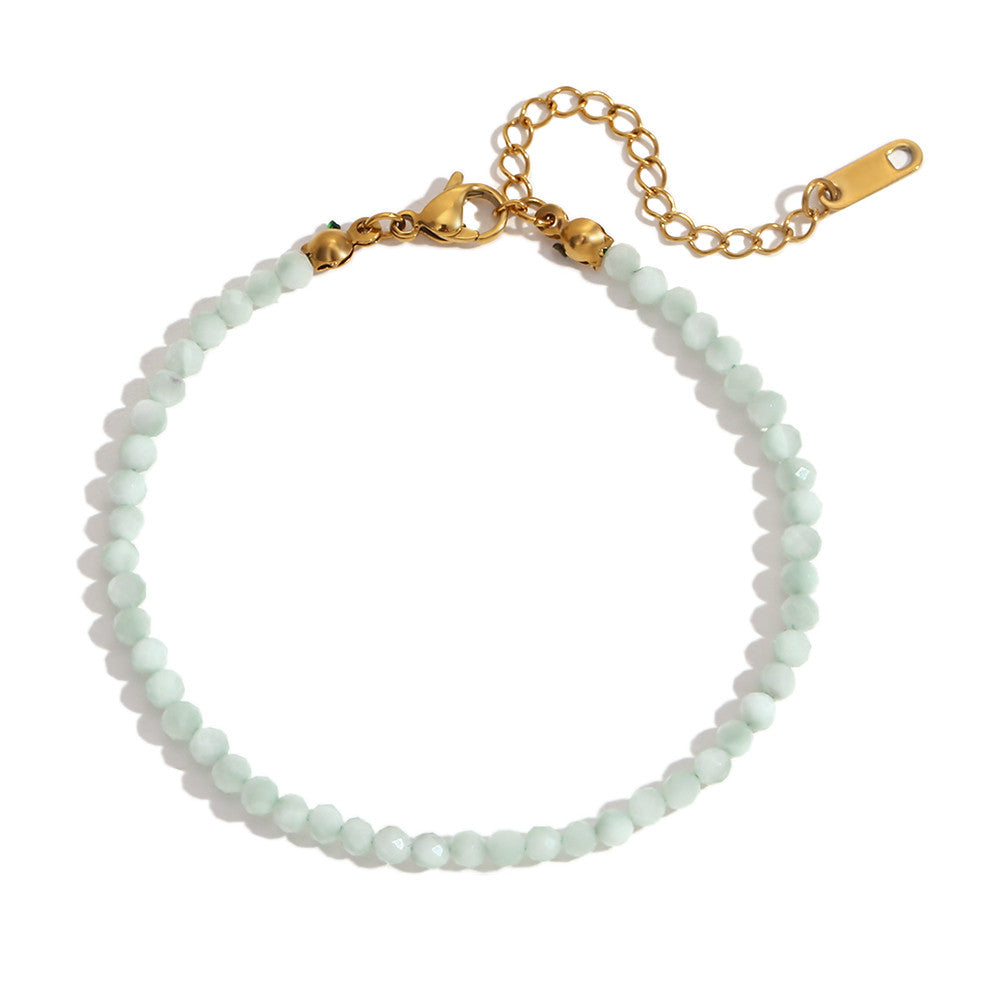 Stainless Steel Colorful Natural Stone Amazonite Round Beads 18k Gold Bracelets