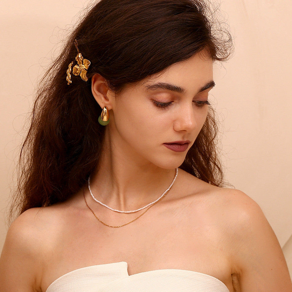 Ladies 18k Gold Waterproof Stainless Steel Summer Style Candy Colored Resin Drop Earrings 