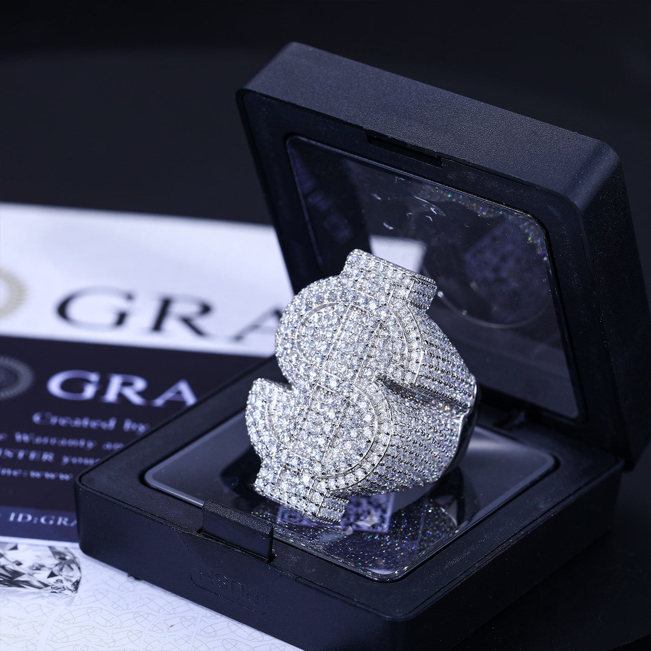 Genuine VVS Diamond Cash Money Dollar Sign Solid Sterling Silver Hip Hop Rings