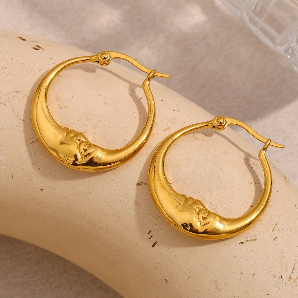 18k Gold Silver Waterproof Stainless Steel Abstract Half Moon Hoop Earrings