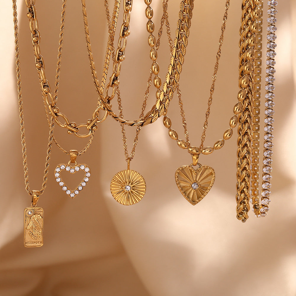 Ladies Bling 18k Gold Stainless Steel Hip Hop Heart Shape Jewelry Chain Necklaces