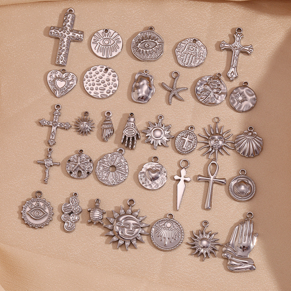 DIY Stainless Steel Waterproof Face Sun Cross Sunflower All seeing Eye Charms Pendants Bracelets