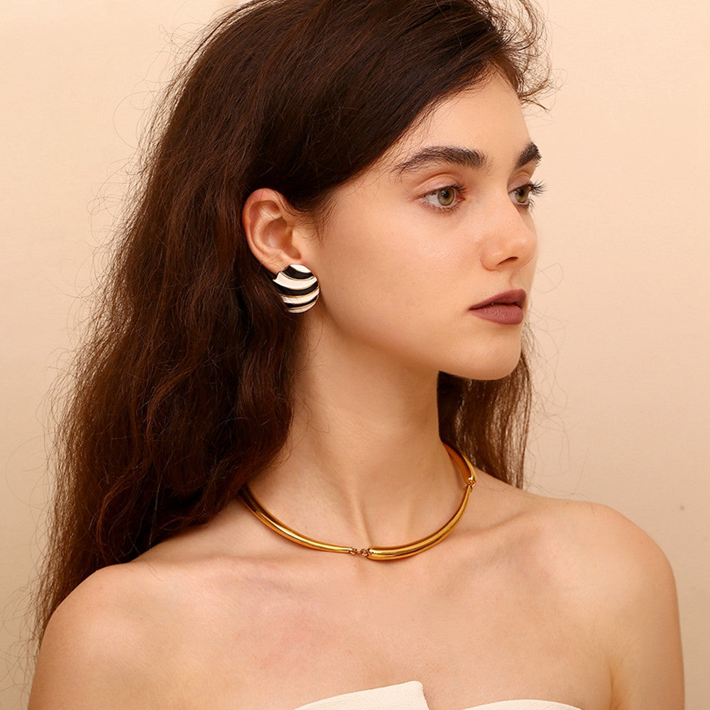 18k Gold Sail Shaped Enamel Stainless Steel Waterproof Earrings