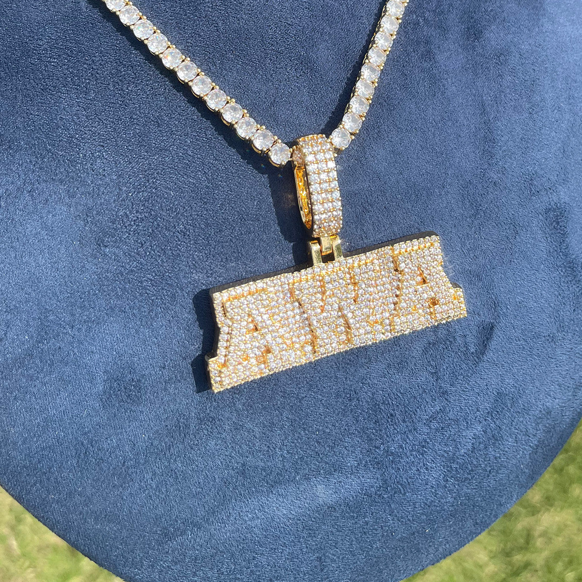 Pronged Diamond Drip | Cluster Stone Initial Iced Blinged Out Nameplate Pendant