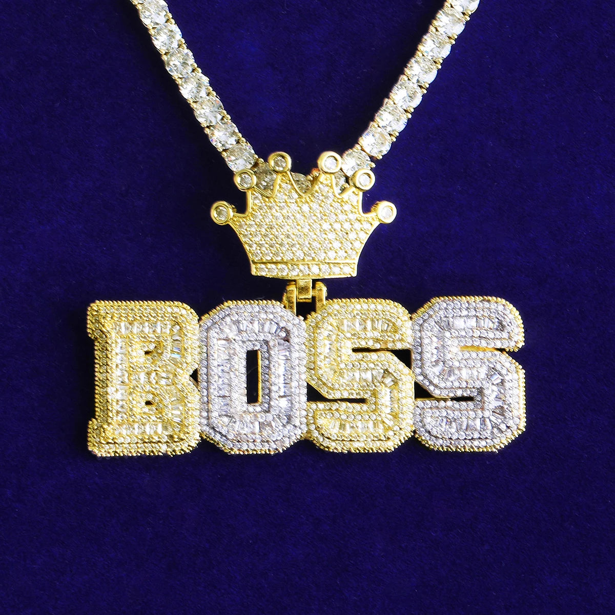 Crowned Boss | VVS Diamond CZ Iced Blinged Out &quot;Boss&quot; Two Tone Hip Hop Pendant