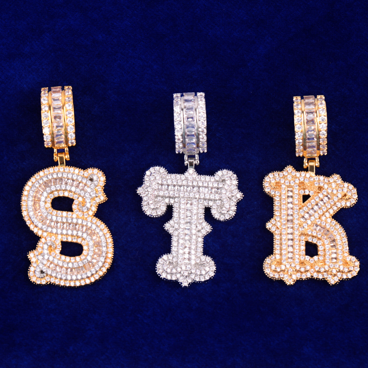 Frozen Ice Hip Hop Letter Initial 24k Gold 925 Silver Pendant Chain Necklace