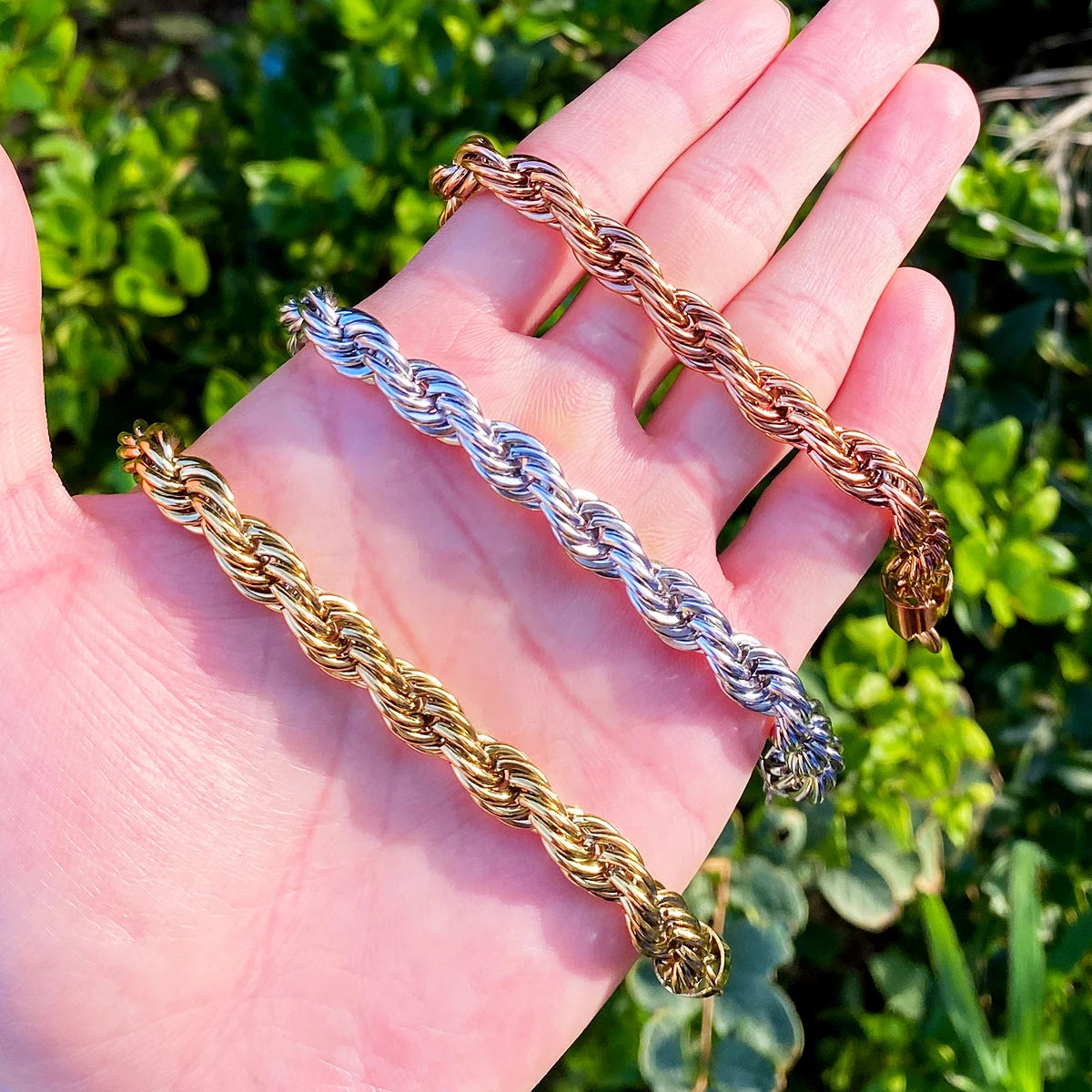 Golden Weave | 8MM Gold Silver Rose Gold Solid Stainless Steel Hip Hop Rope Link Chain Bracelet