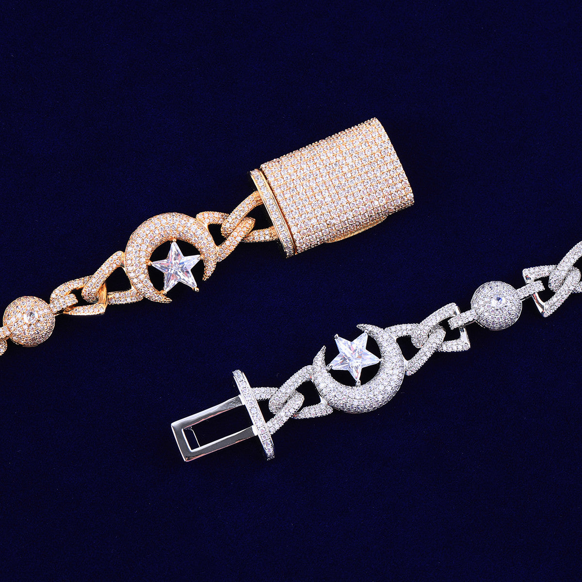 Crescent Moon Star | VVS Diamond CZ Spiritual Celestial Link Hip Hop Bracelet