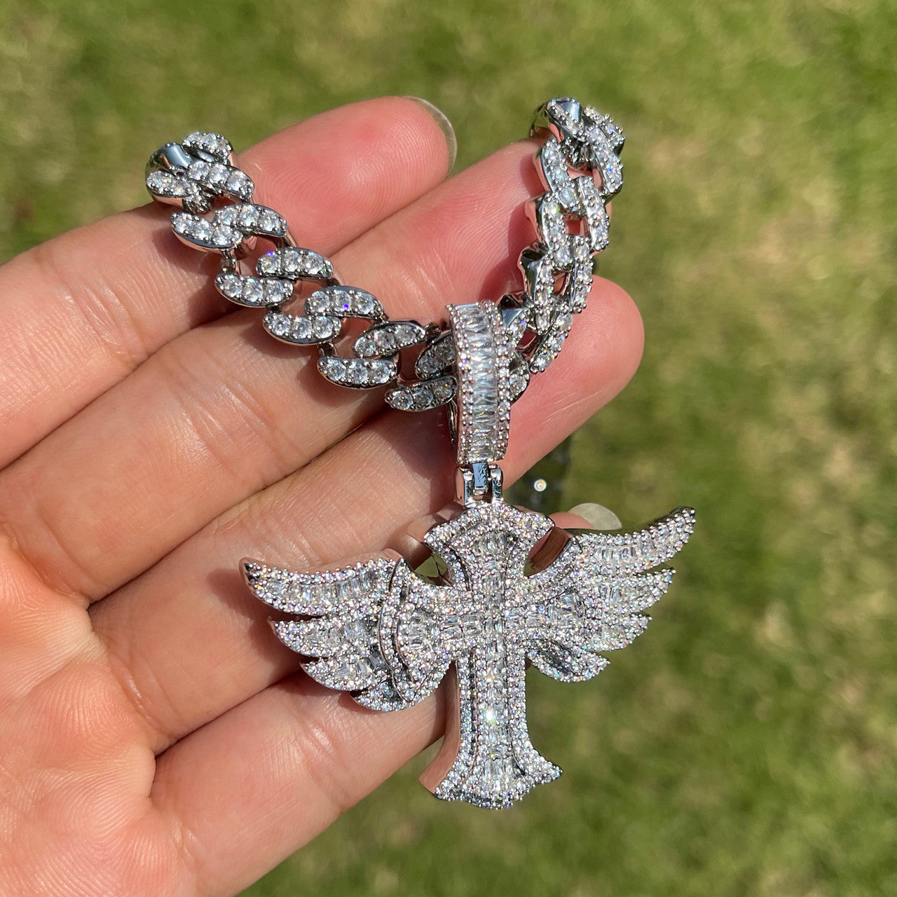 The Savior | VVS Diamond CZ Prong Set Winged Cross Iced Blinged Out Pendant