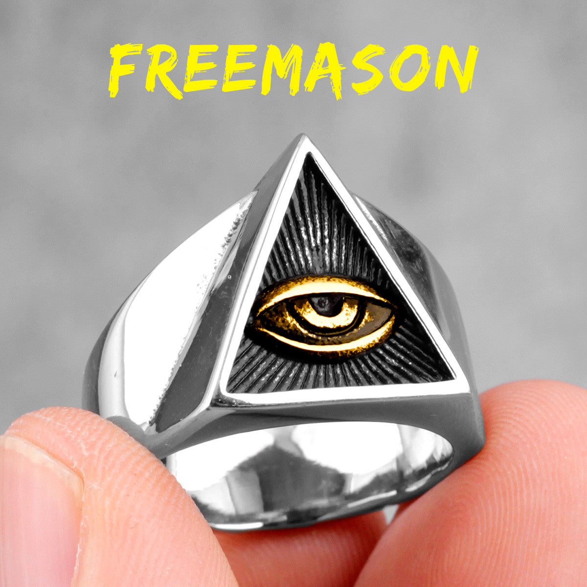 Freemason Illuminati | 316L No Fade Stainless Steel Triangle Masonic All Seeing Eye Rings