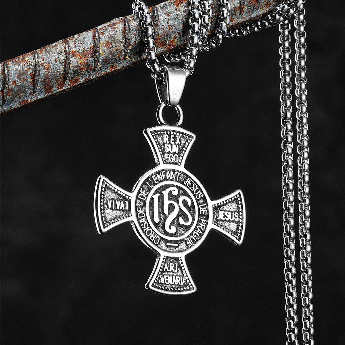 King I Am | Solid Stainless Steel JESUS Cross No Fade Street Wear Christian Pendant