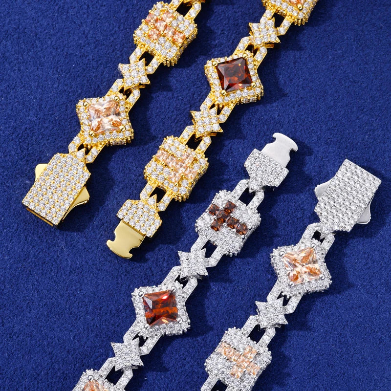Lucky Charms | VVS Moissanite Diamond 925 Sterling Silver Hip Hop Cross Link Bracelet