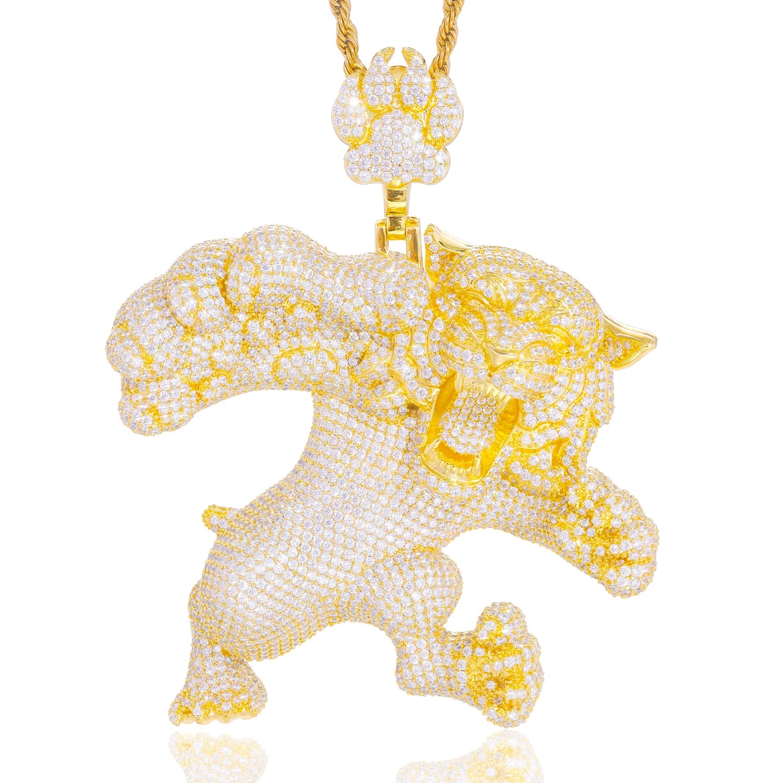Fighting Tigers | VVS Moissanite Diamond Iced Blinged Out Solid Silver Tiger Pendant