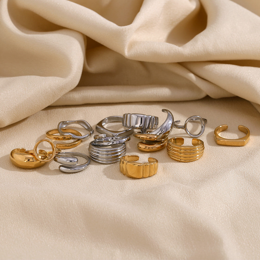 Women's 18k Gold Waterproof Stainless Steel Opening Cocktail Ring