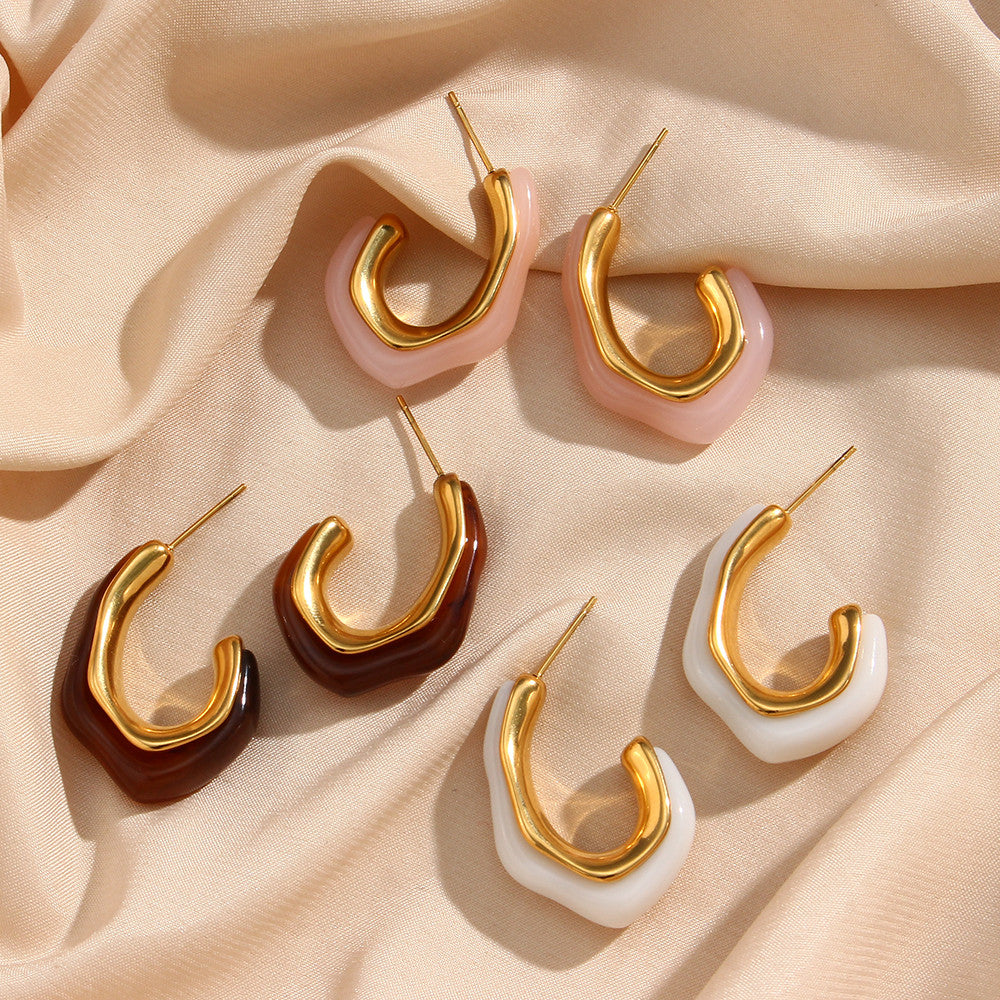 18k Gold Stainless Steel Tarnish Free Resin Crystal Hoop Earrings