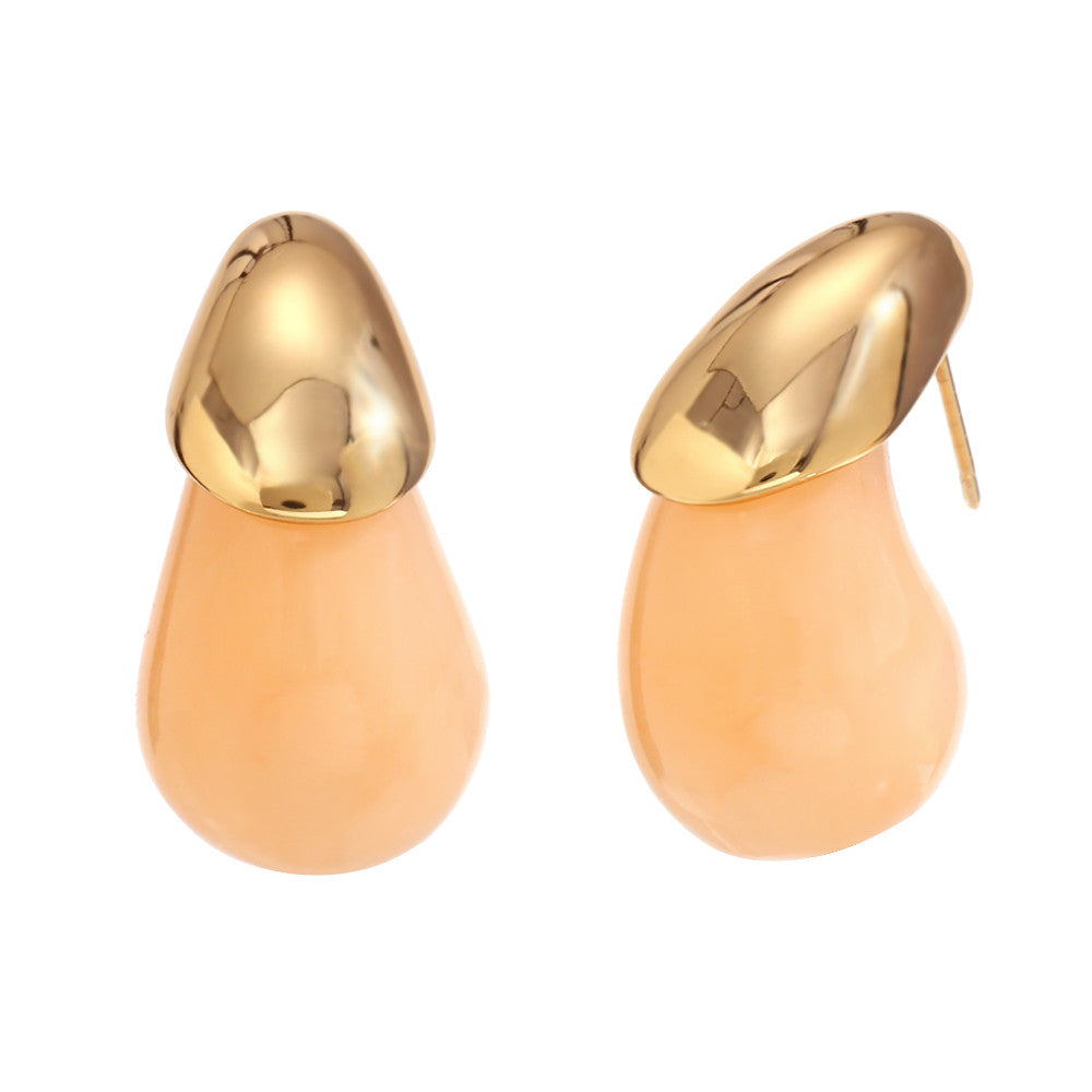 Ladies 18k Gold Waterproof Stainless Steel Summer Style Candy Colored Resin Drop Earrings