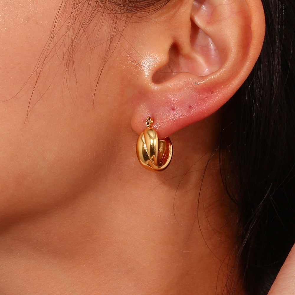 Solid Stainless Steel 18k Gold Waterproof Textured Bold Hoop Tarnish Free Earrings