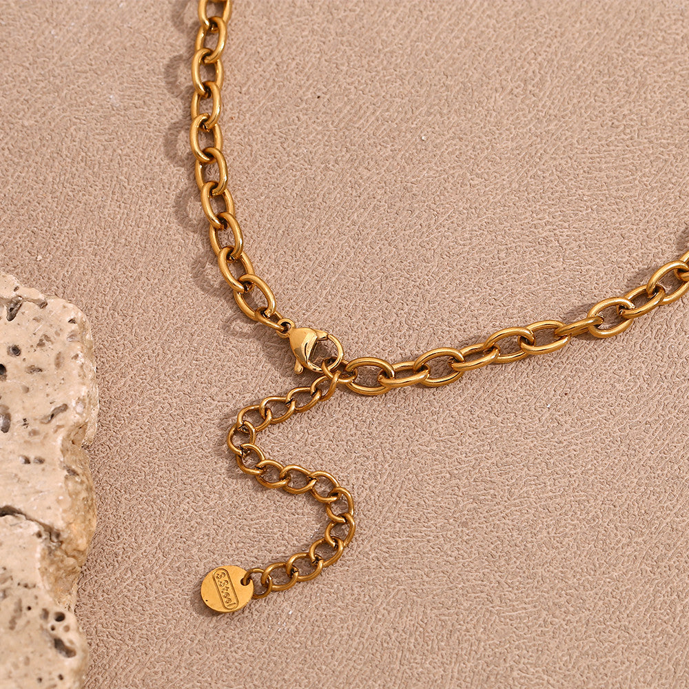 18k Gold Waterproof European Style Stainless Steel Pink Heart Pearl Pendant Necklace