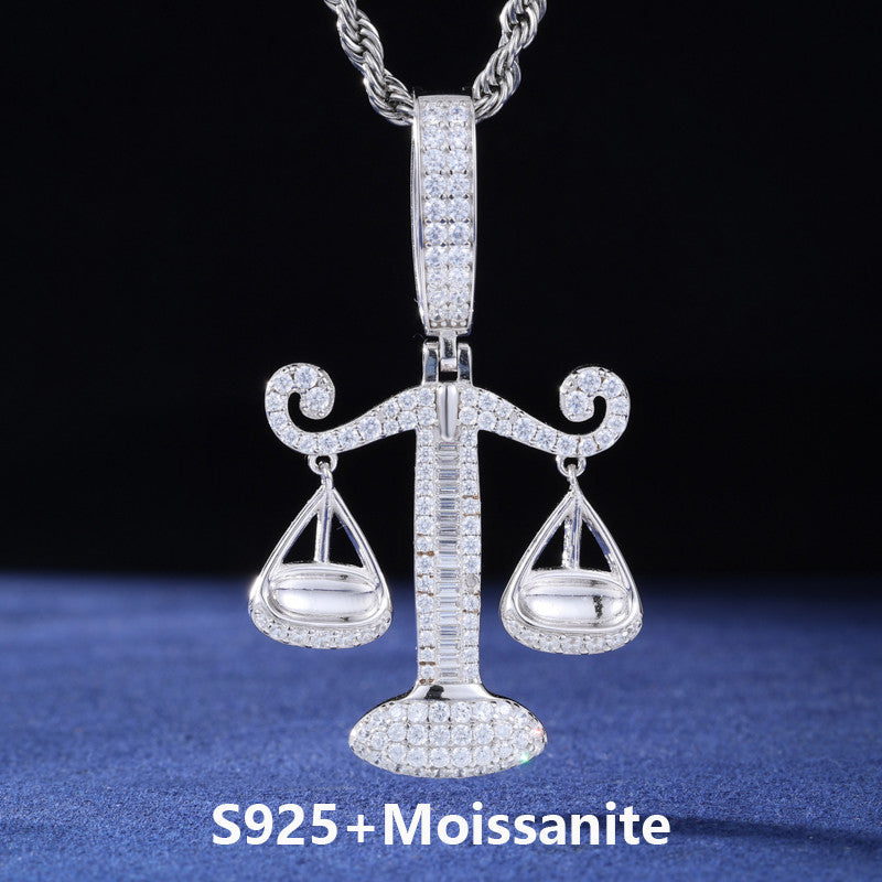 The Balanced | Solid Sterling Silver Libra Scale Moissanite Diamond Hip Hop Pendant