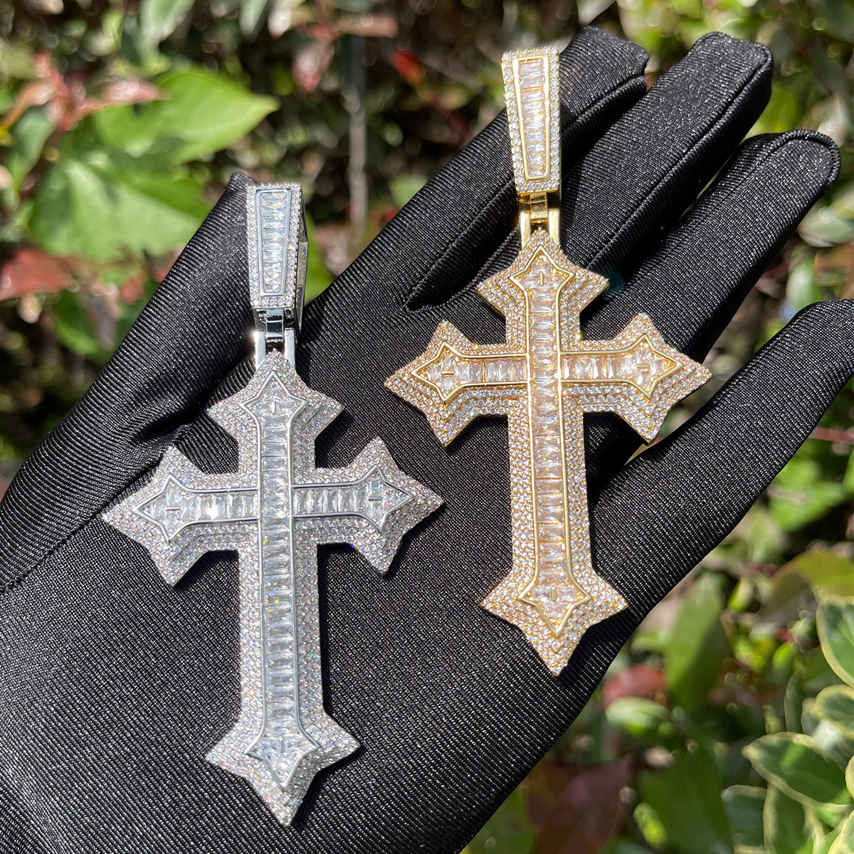 The Arrow Cross | Designer VVS Diamond CZ Baguette Iced Blinged Out Pendant