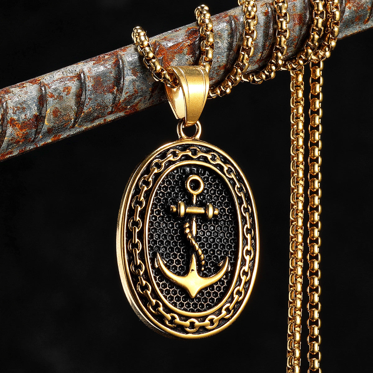 Classic Anchor | 14k Gold over Stainless Steel Framed Anchor Pendant Chain Necklace