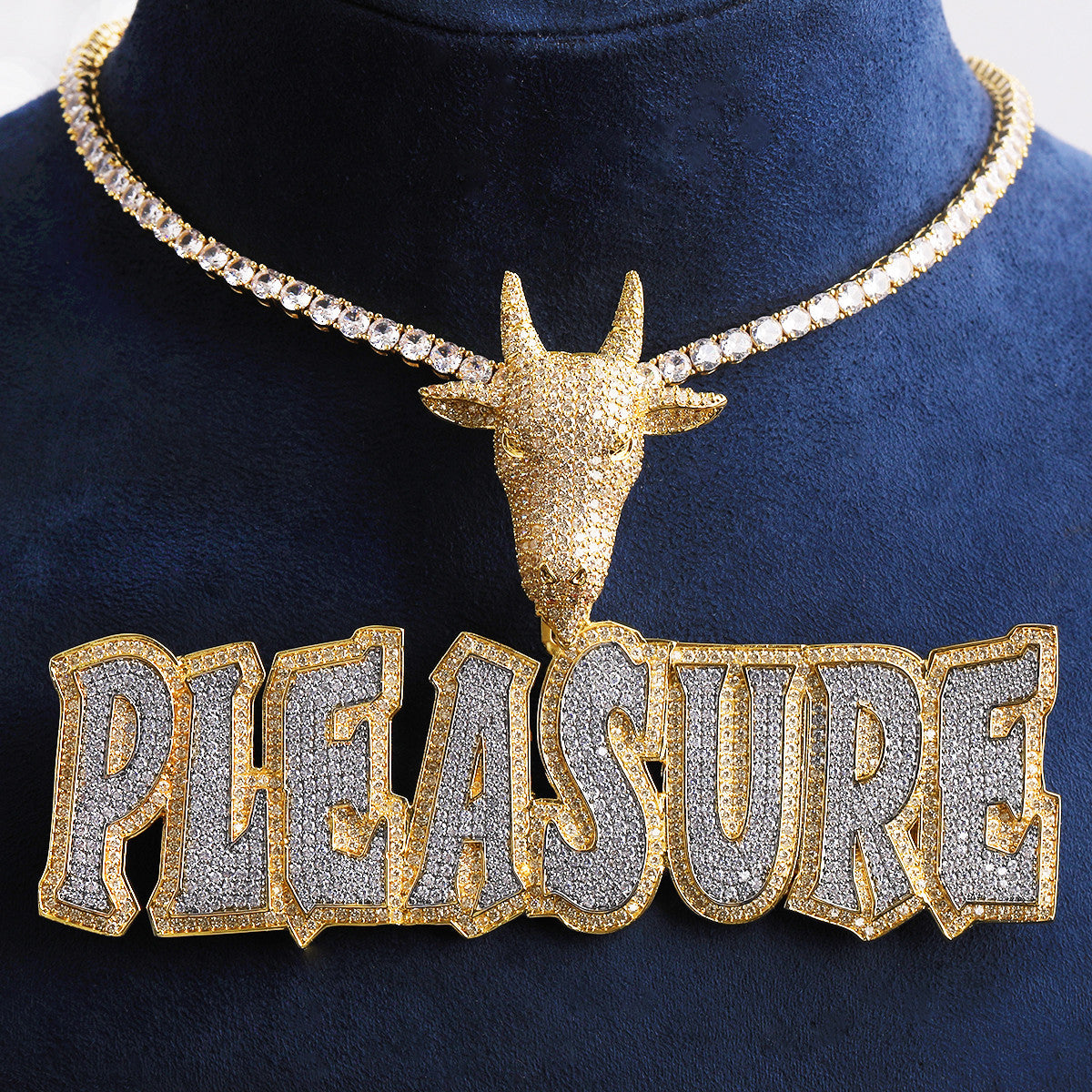 The Pleasure Principle | VVS Diamond CZ Custom Made Goat Bail Hip Hop Name Plate Pendant