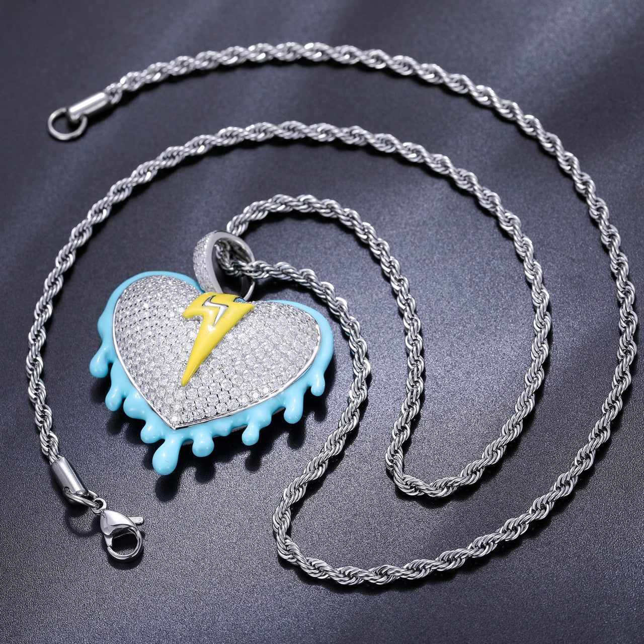 Genuine VVS Diamond Stone Solid 925 Silver Glowing Heart Hip Hop Pendant Chain