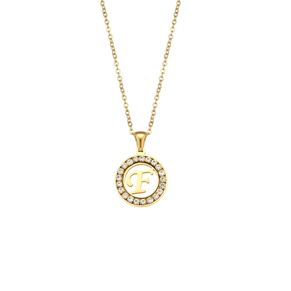 18k Gold Waterproof Hollow Round CZ Paved 26 Alphabet Initial Necklace