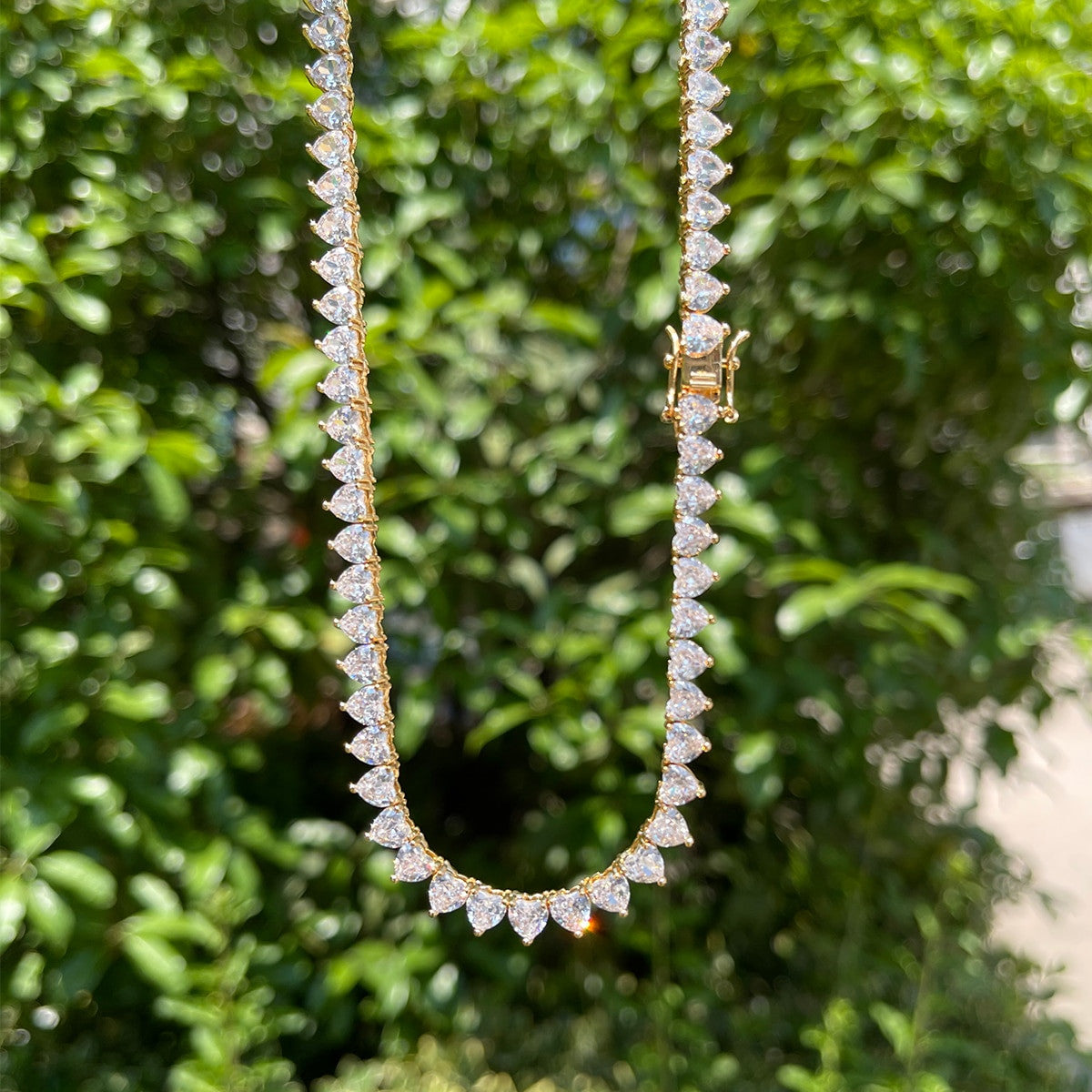 Ladies High Fashion Beautiful Heart Stone 24k Gold Silver Rose Tennis Necklace