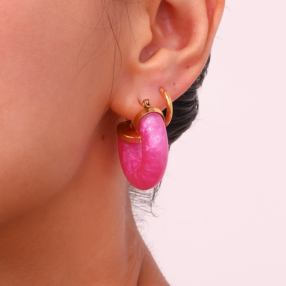 Ladies Acrylic Green Pink White Chunky 18k Gold Stainless Steel Acrylic Hoop Earrings