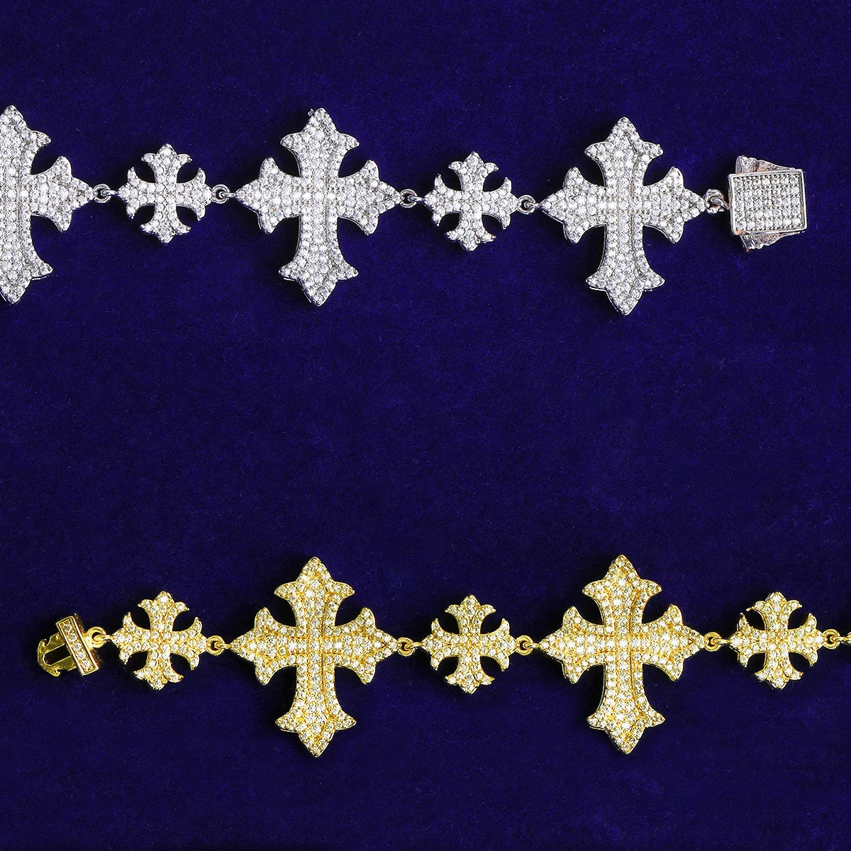 Fleur de Lis Cross Link | VVS Diamond CZ 24k Gold 925 Silver Hip Hop Chain Necklace